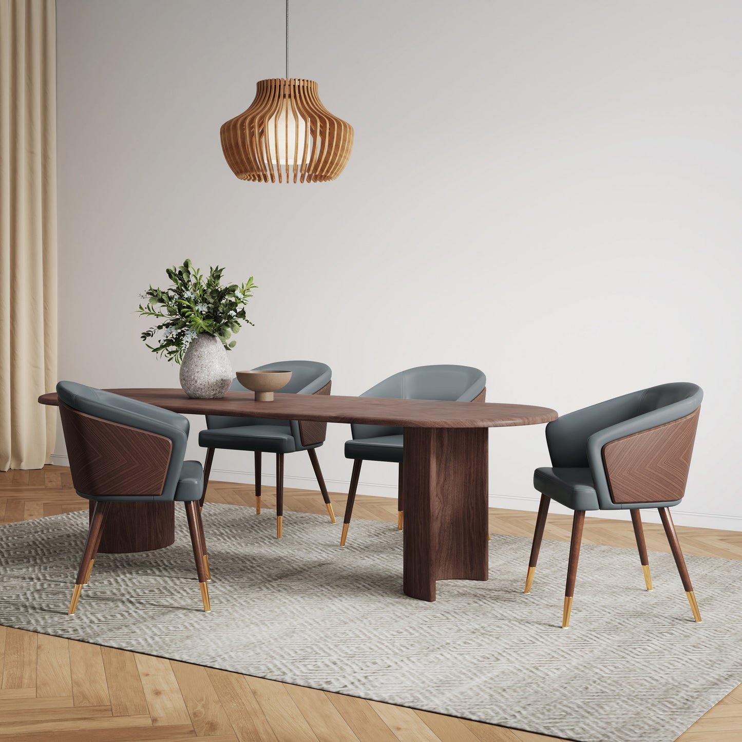 Manhattan Comfort Modern Raya Dining Chair Upholstered in Leatherette with Beech Wood Back and Solid Wood Legs in Walnut and Graphite Grey DC082-GY