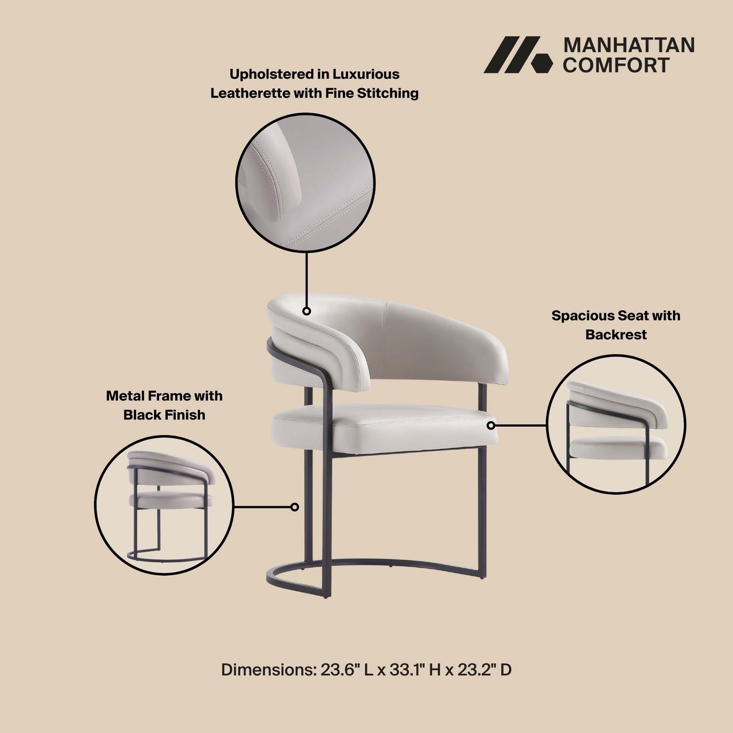 Manhattan Comfort Augusta Modern Leatherette Upholstered Dining Chair in Light Grey DC094-LG