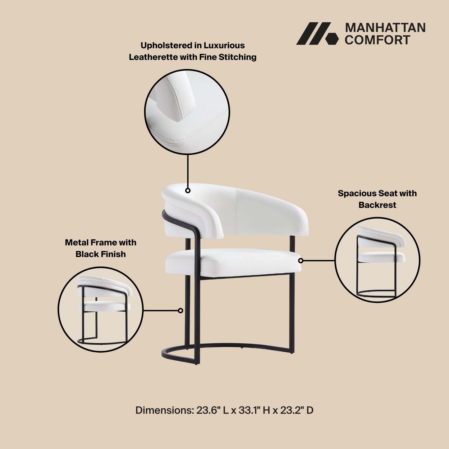 Manhattan Comfort Augusta Modern Leatherette Upholstered Dining Chair in White DC094-WH