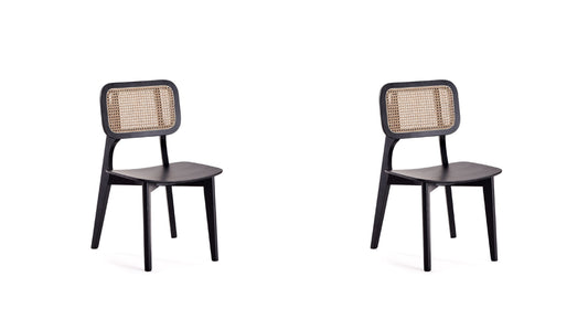 Manhattan Comfort Versailles Square Dining Chair in Black and Natural Cane - Set of 2 DCCA01-BK