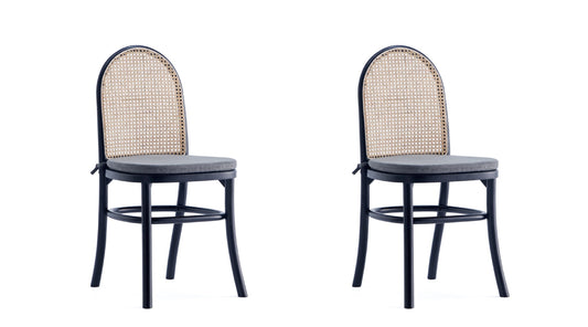 Manhattan Comfort Paragon Dining Chair 1.0 with Grey Cushions in Black and Cane - Set of 2 DCCA05-GY