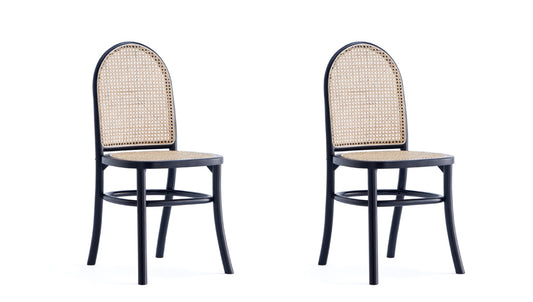 Manhattan Comfort Paragon Dining Chair 2.0 in Black and Cane - Set of 2 DCCA12-BK