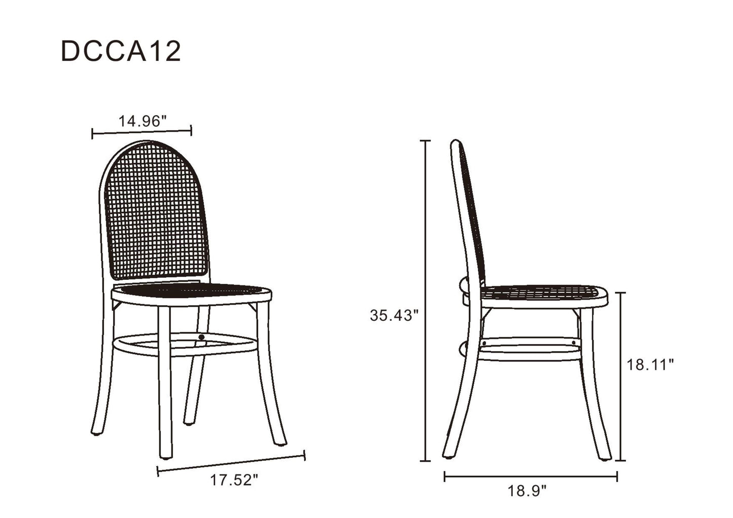 Manhattan Comfort Paragon Dining Chair 2.0 in Black and Cane - Set of 2 DCCA12-BK