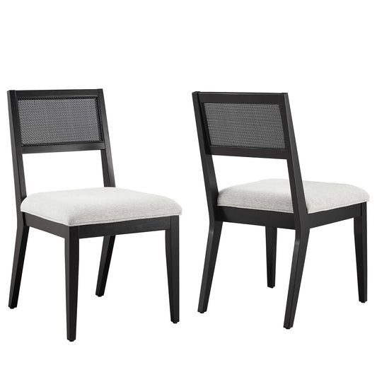 Nimba Faux Rattan Fabric Dining Chairs Set of 2 by Modway EEI-6781-BLK-HLG