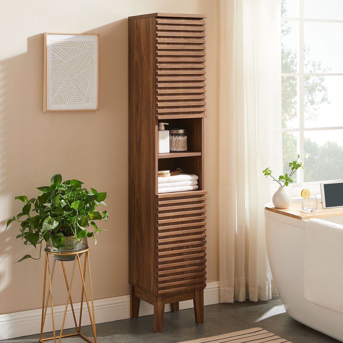 Render Tall Narrow Bathroom Storage Cabinet by Modway EEI-6851-WAL