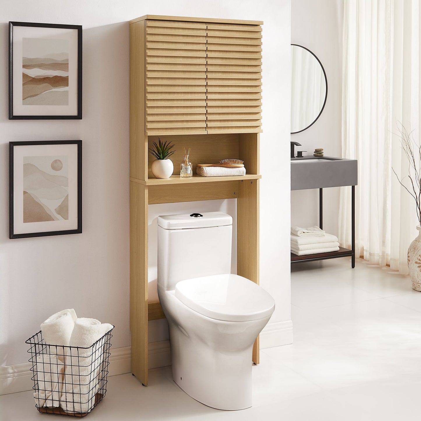 Render Over the Toilet Bathroom Storage Cabinet by Modway EEI-6853-OAK