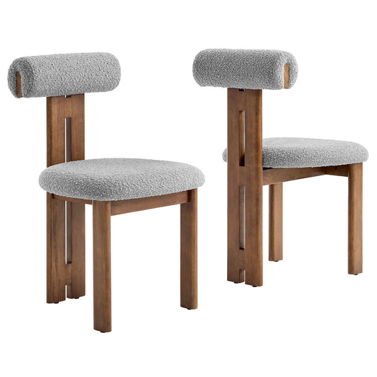 Torian Boucle Fabric Dining Chair Set of 2 by Modway EEI-6960-WAL-LGR