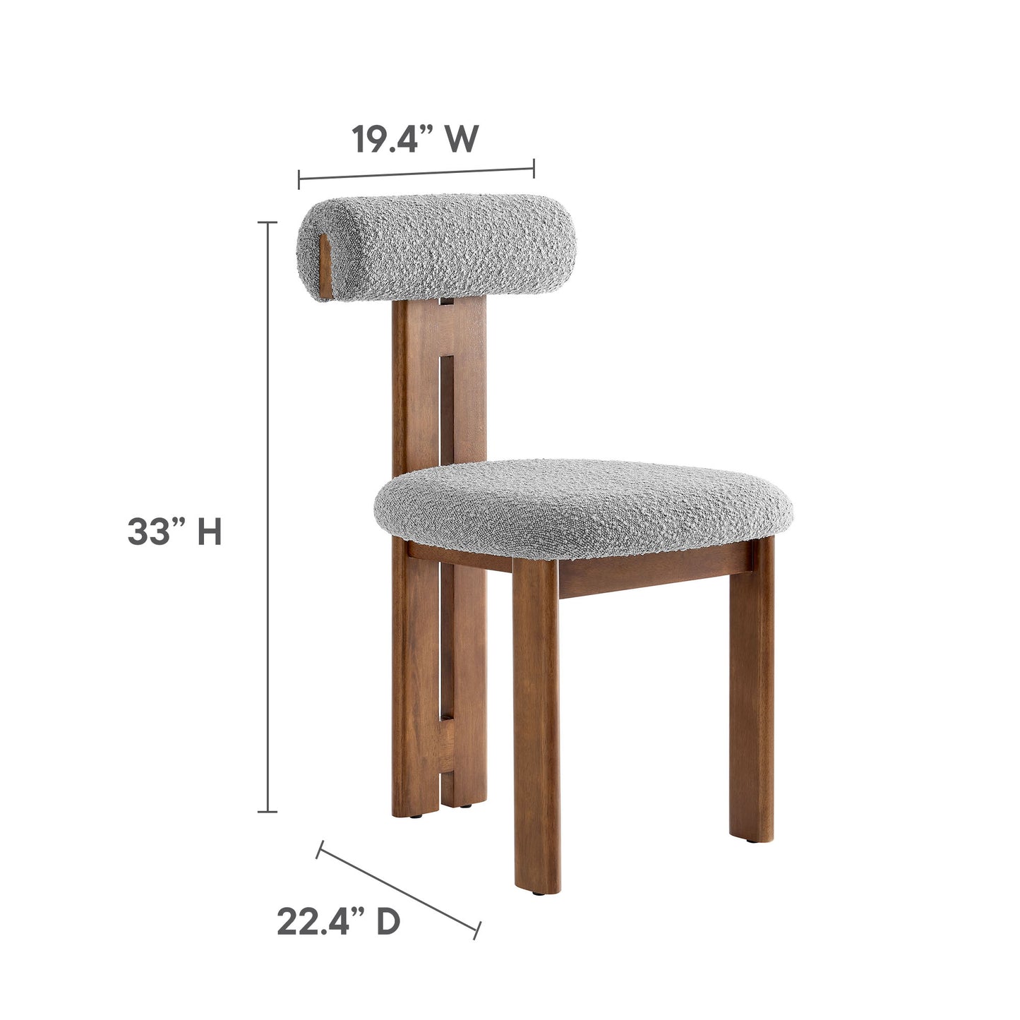 Torian Boucle Fabric Dining Chair Set of 2 by Modway EEI-6960-WAL-LGR