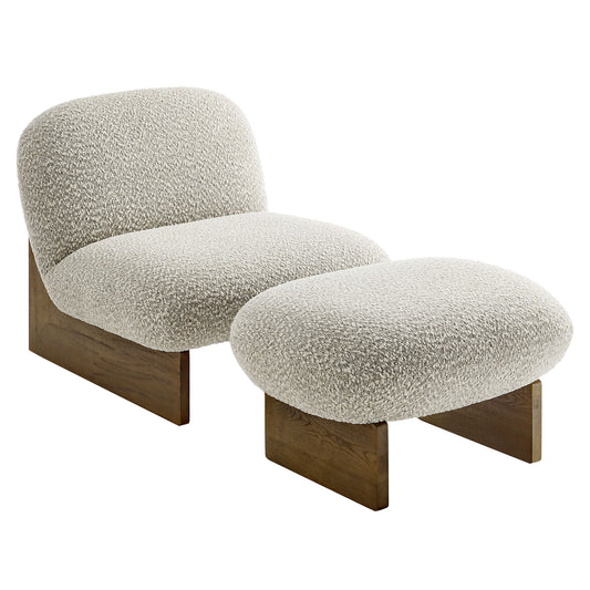 Loyal Boucle Fabric Accent Chair and Ottoman Set by Modway