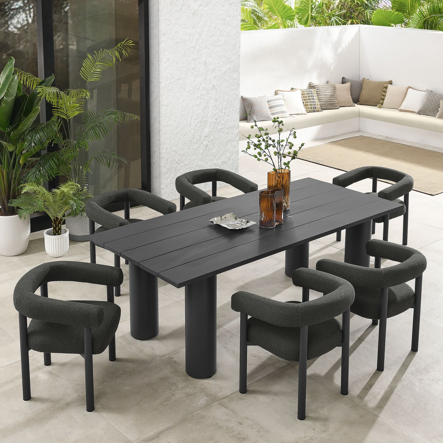 Nautica 7-Piece Rectangular Outdoor Patio Aluminum Dining Table and Chairs Set by Modway EEI-7062-CHA-GPH