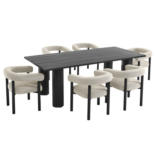 Nautica 7-Piece Rectangular Outdoor Patio Aluminum Dining Table and Chairs Set by Modway EEI-7062-IVO-GPH