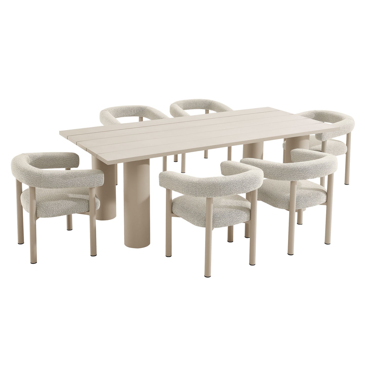 Nautica 7-Piece Rectangular Outdoor Patio Aluminum Dining Table and Chairs Set by Modway EEI-7062-IVO-TAU