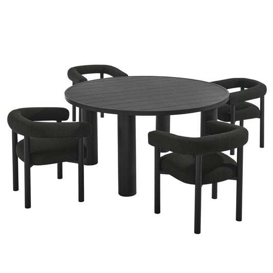 Nautica 5-Piece Round Outdoor Patio Aluminum Dining Table and Chairs Set by Modway EEI-7063-CHA-GPH