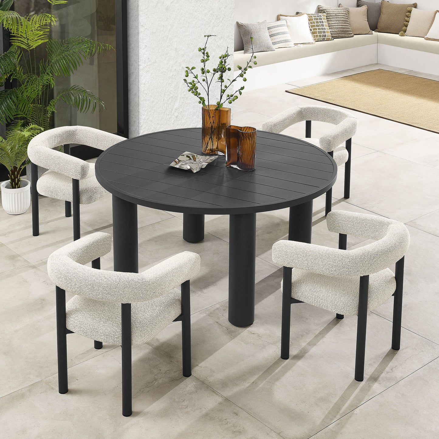 Nautica 5-Piece Round Outdoor Patio Aluminum Dining Table and Chairs Set by Modway EEI-7063-IVO-GPH