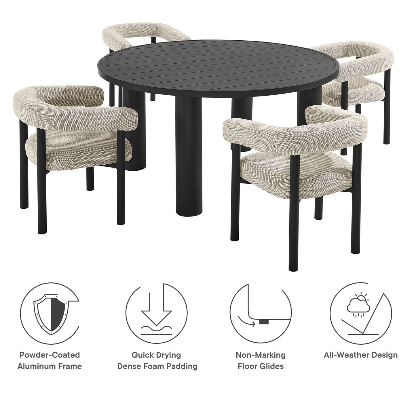 Nautica 5-Piece Round Outdoor Patio Aluminum Dining Table and Chairs Set by Modway EEI-7063-IVO-GPH