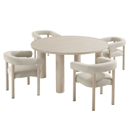 Nautica 5-Piece Round Outdoor Patio Aluminum Dining Table and Chairs Set by Modway EEI-7063-IVO-TAU