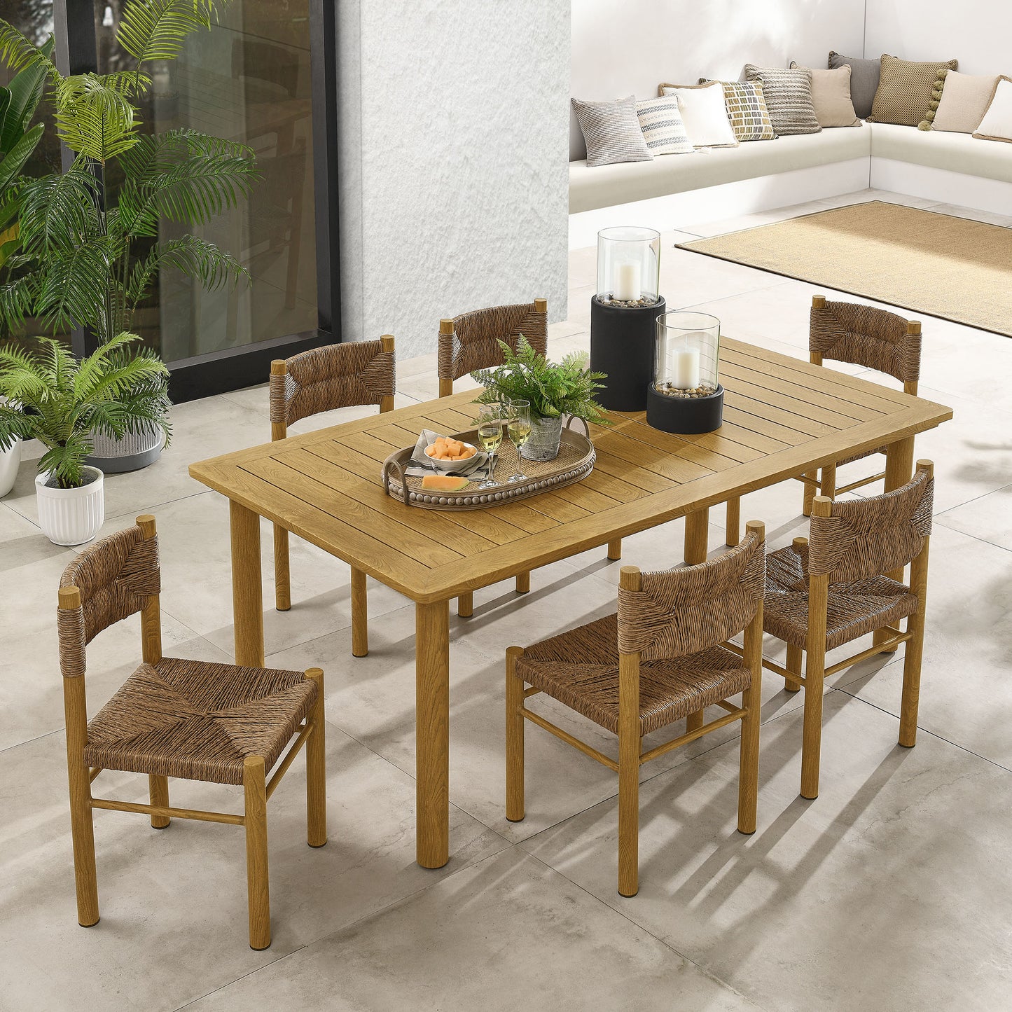 Parkland 7-Piece Rectangular Outdoor Patio Rattan and Aluminum Dining Table and Chairs Set by Modway EEI-7064-NAT