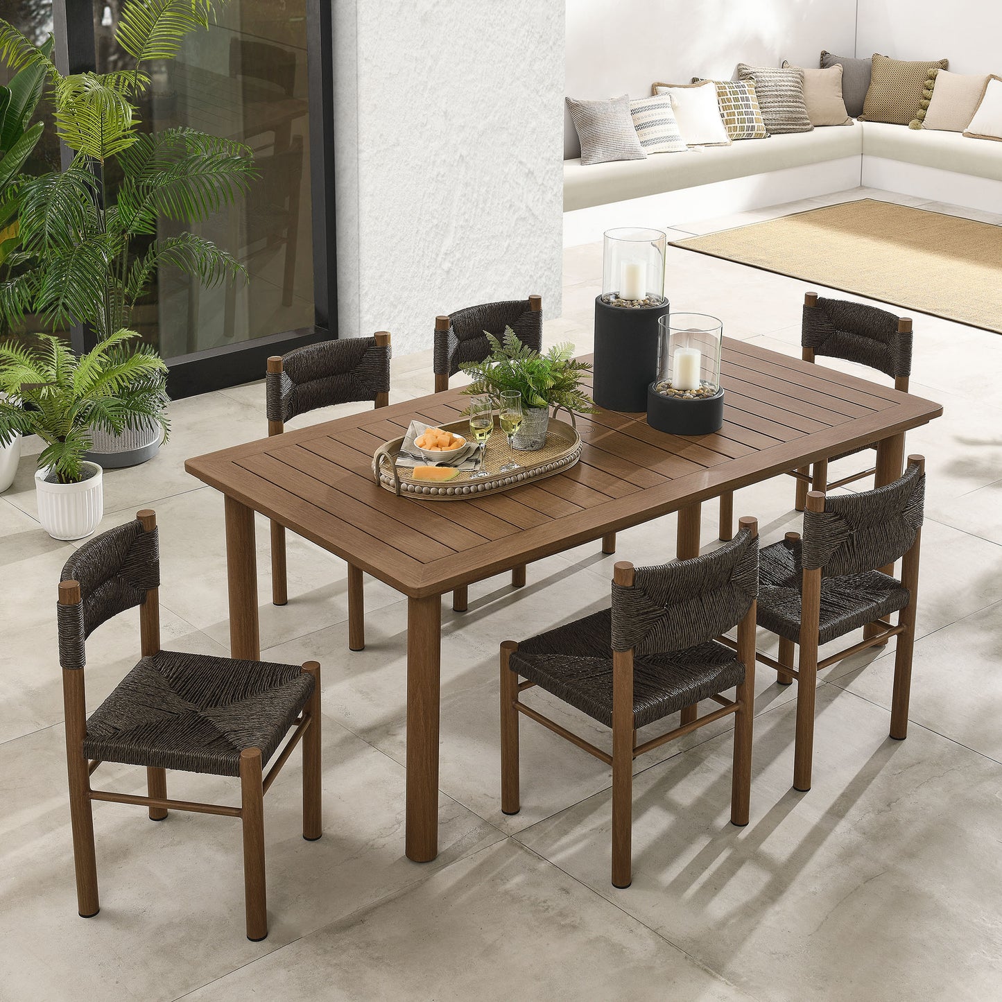 Parkland 7-Piece Rectangular Outdoor Patio Rattan and Aluminum Dining Table and Chairs Set by Modway EEI-7064-WAL