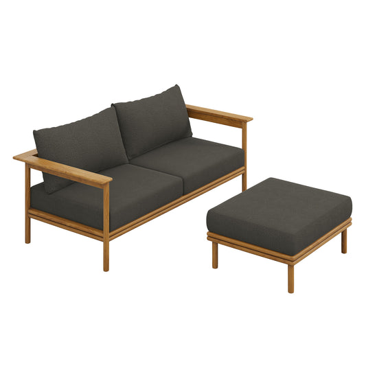 Wren 2-Piece Outdoor Patio Teak Wood Sofa and Ottoman Set by Modway EEI-7066-NAT-FLI