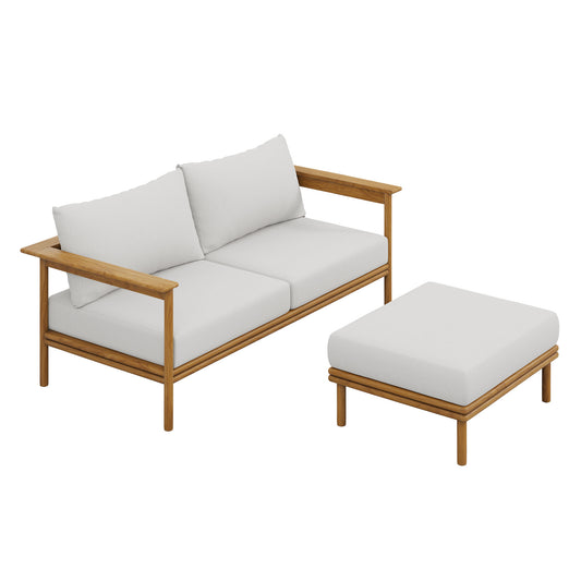 Wren 2-Piece Outdoor Patio Teak Wood Sofa and Ottoman Set by Modway EEI-7066-NAT-SAI