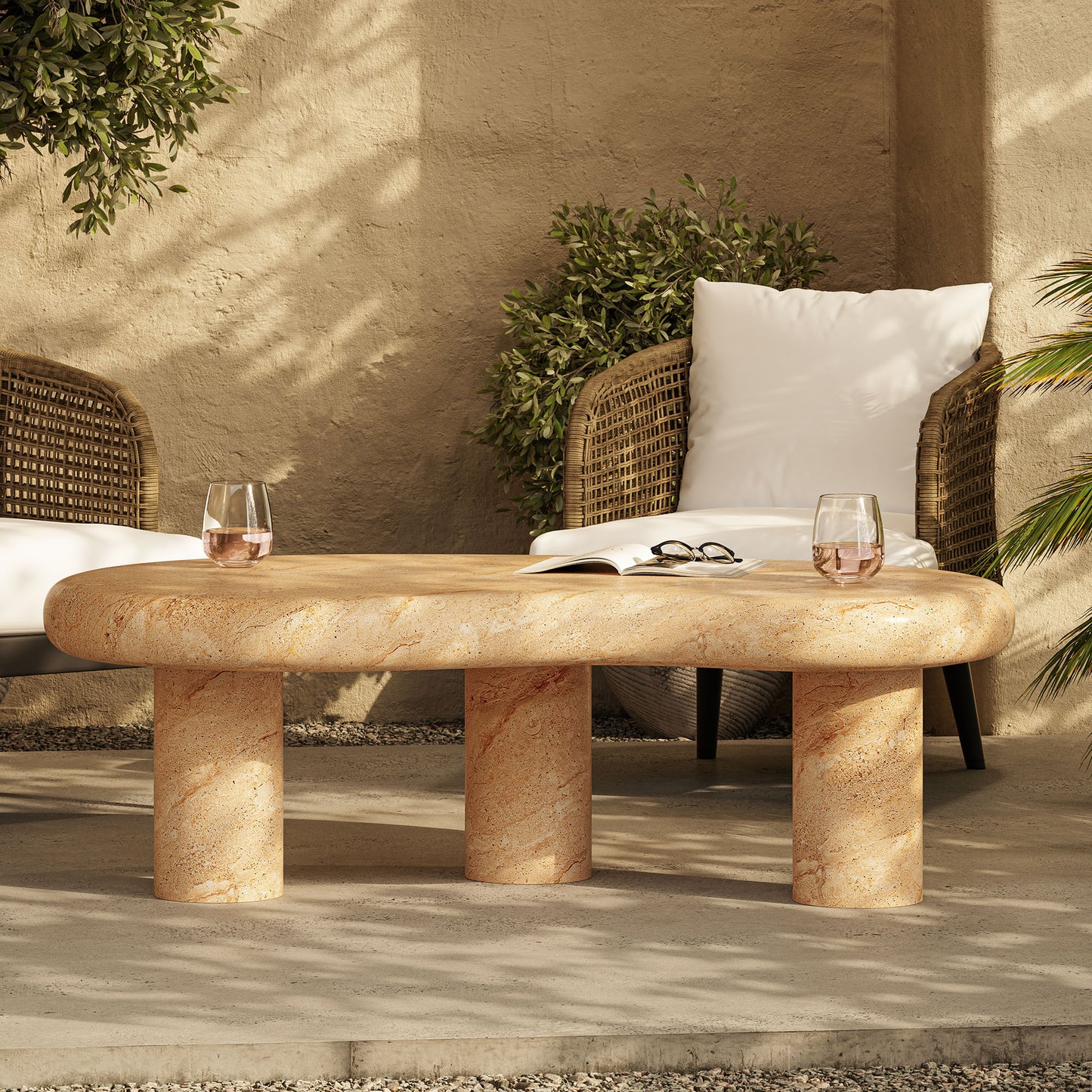 Elowen Indoor - Outdoor Patio Textured Faux Travertine Coffee Table by Modway EEI-7093-TRV