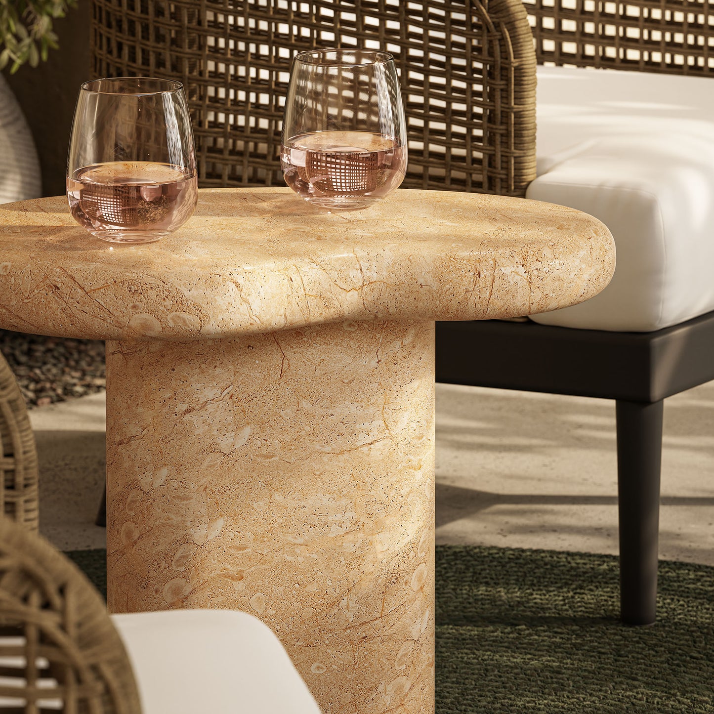 Elowen Indoor - Outdoor Patio Textured Faux Travertine Side Table by Modway EEI-7094-TRV