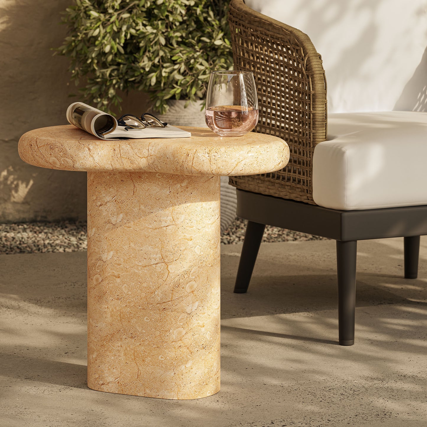 Elowen Indoor - Outdoor Patio Textured Faux Travertine Side Table by Modway EEI-7094-TRV