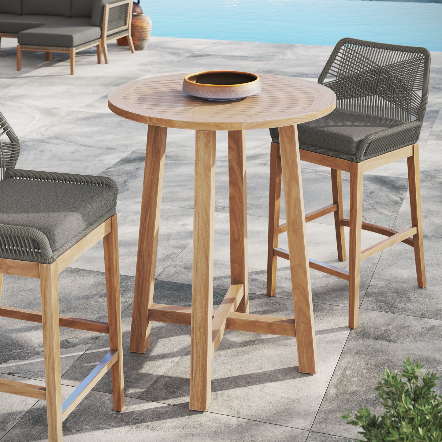 Wellspring 36" Outdoor Patio Teak Wood Bar Table by Modway EEI-7127-NAT