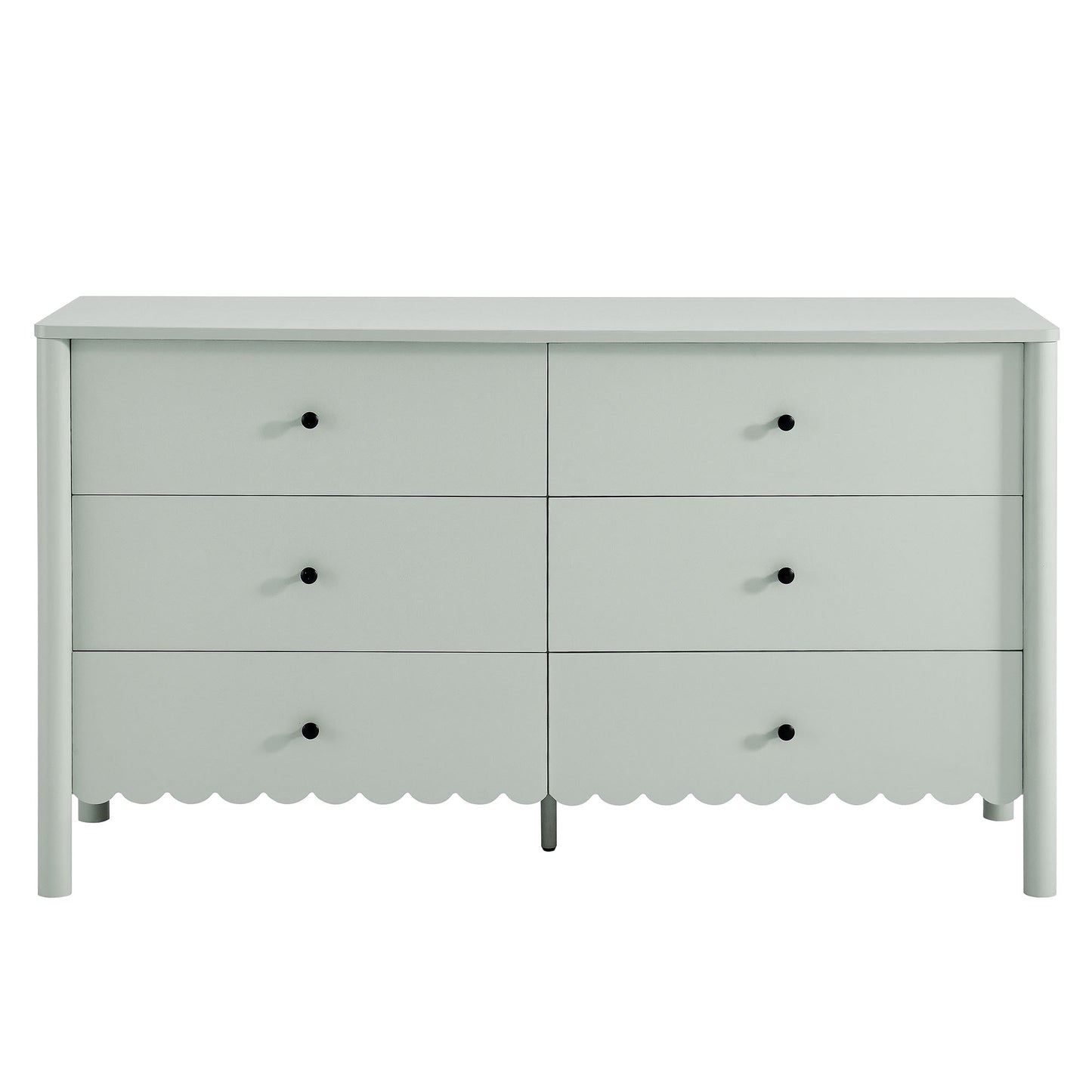 Emmeline Scalloped 5-Drawer Chest, 6-Drawer Dresser, and Rectangle Wall Mirror by Modway