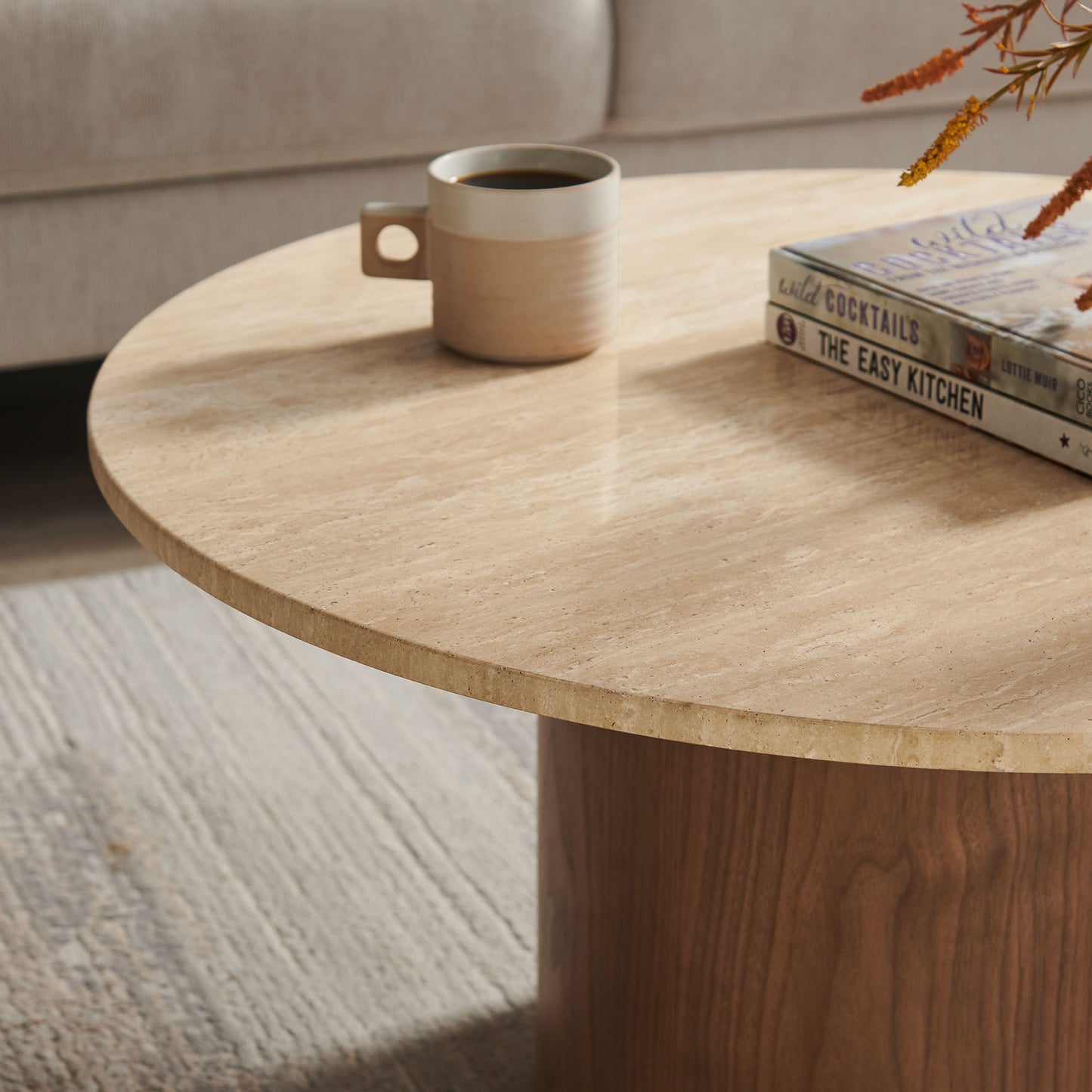 Kioni Round Travertine Coffee Table by Modway EEI-7170-WAL-TRV