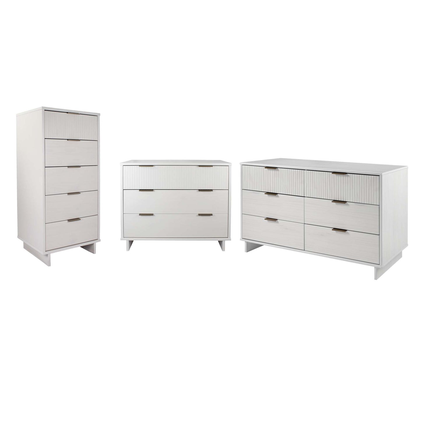 Manhattan Comfort 3-Piece Granville Modern Solid Wood Tall Narrow Chest, Double Dresser, and Nightstand Set