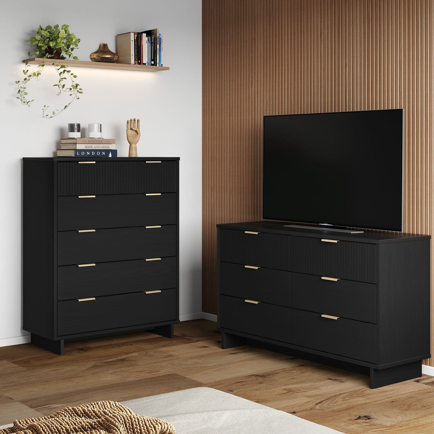 Manhattan Comfort 2-Piece Granville Modern Solid Wood Tall Chest and Double Dresser Set