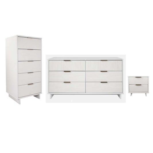 Manhattan Comfort 3-Piece Granville Modern Solid Wood Tall Narrow Chest, Double Dresser, and Nightstand Set in White GRAN071