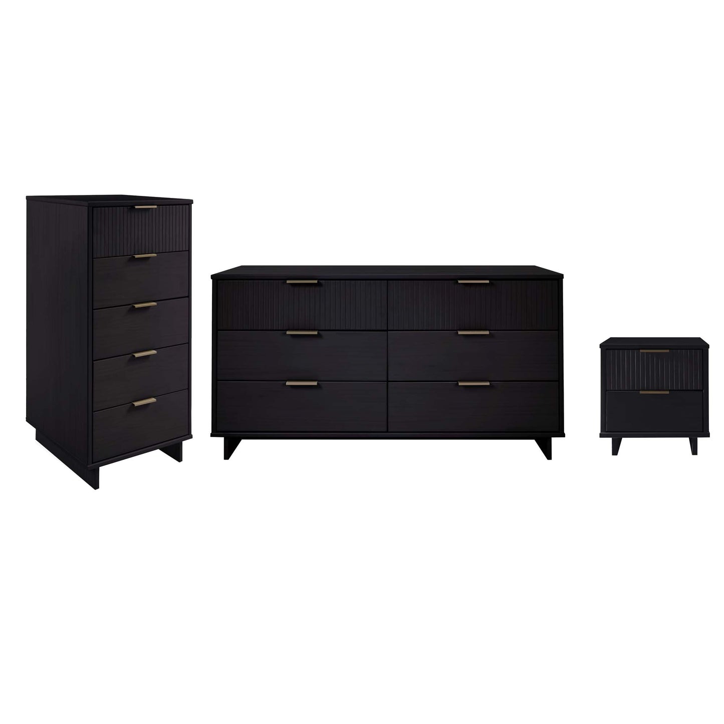 Manhattan Comfort 3-Piece Granville Modern Solid Wood Tall Narrow Chest, Double Dresser, and Nightstand Set