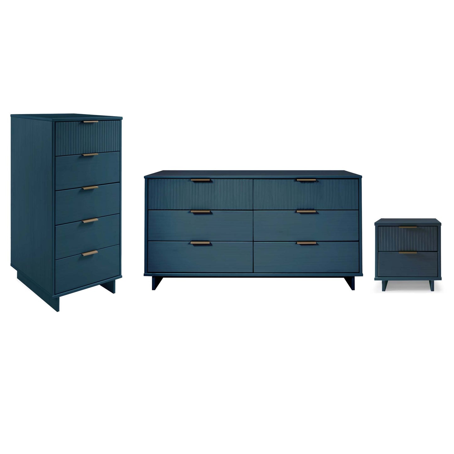 Manhattan Comfort 3-Piece Granville Modern Solid Wood Tall Narrow Chest, Double Dresser, and Nightstand Set