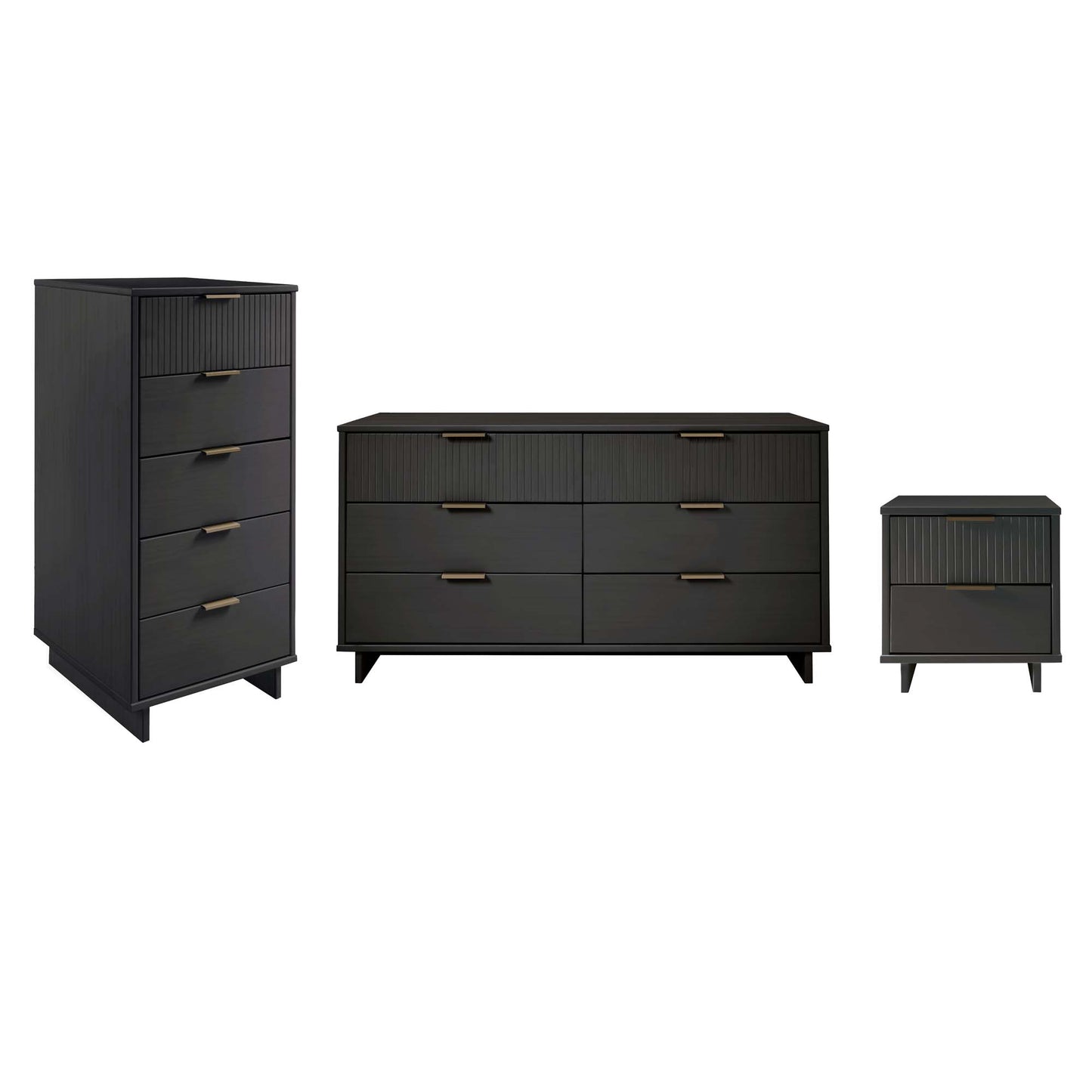 Manhattan Comfort 3-Piece Granville Modern Solid Wood Tall Narrow Chest, Double Dresser, and Nightstand Set