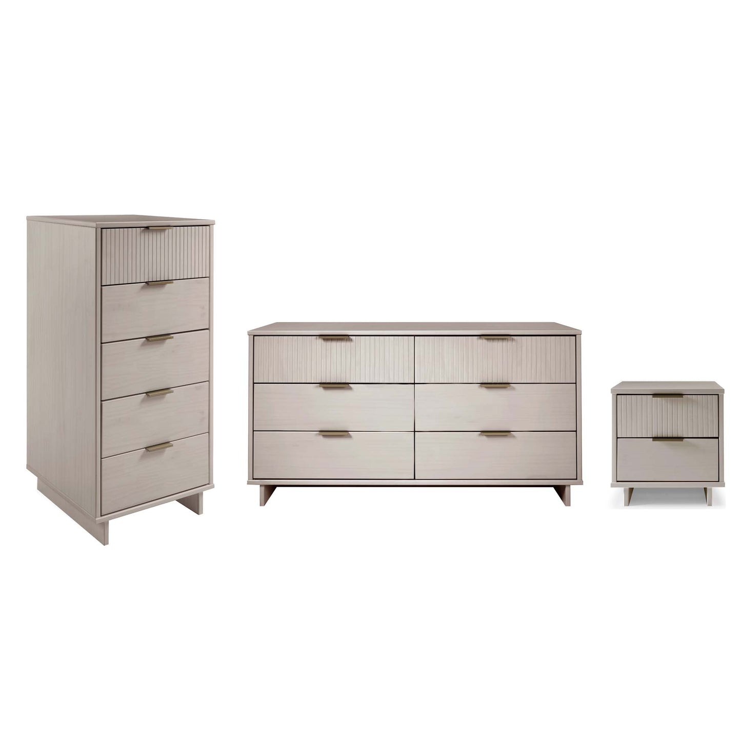 Manhattan Comfort 3-Piece Granville Modern Solid Wood Tall Narrow Chest, Double Dresser, and Nightstand Set