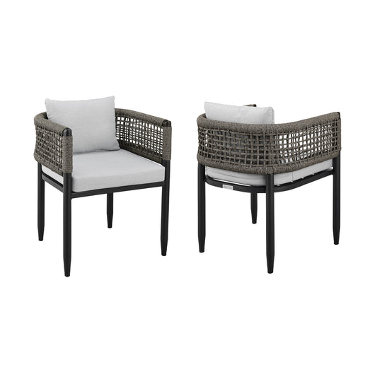 Alegria Outdoor Patio Dining Chair in Aluminum with Gray Rope and Cushions - Set of 2