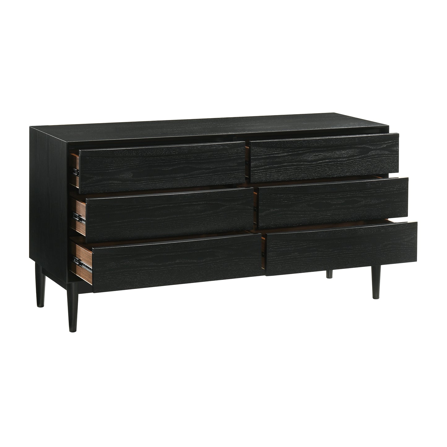 Artemio 6 Drawer Wood Dresser in Black and Walnut Finish