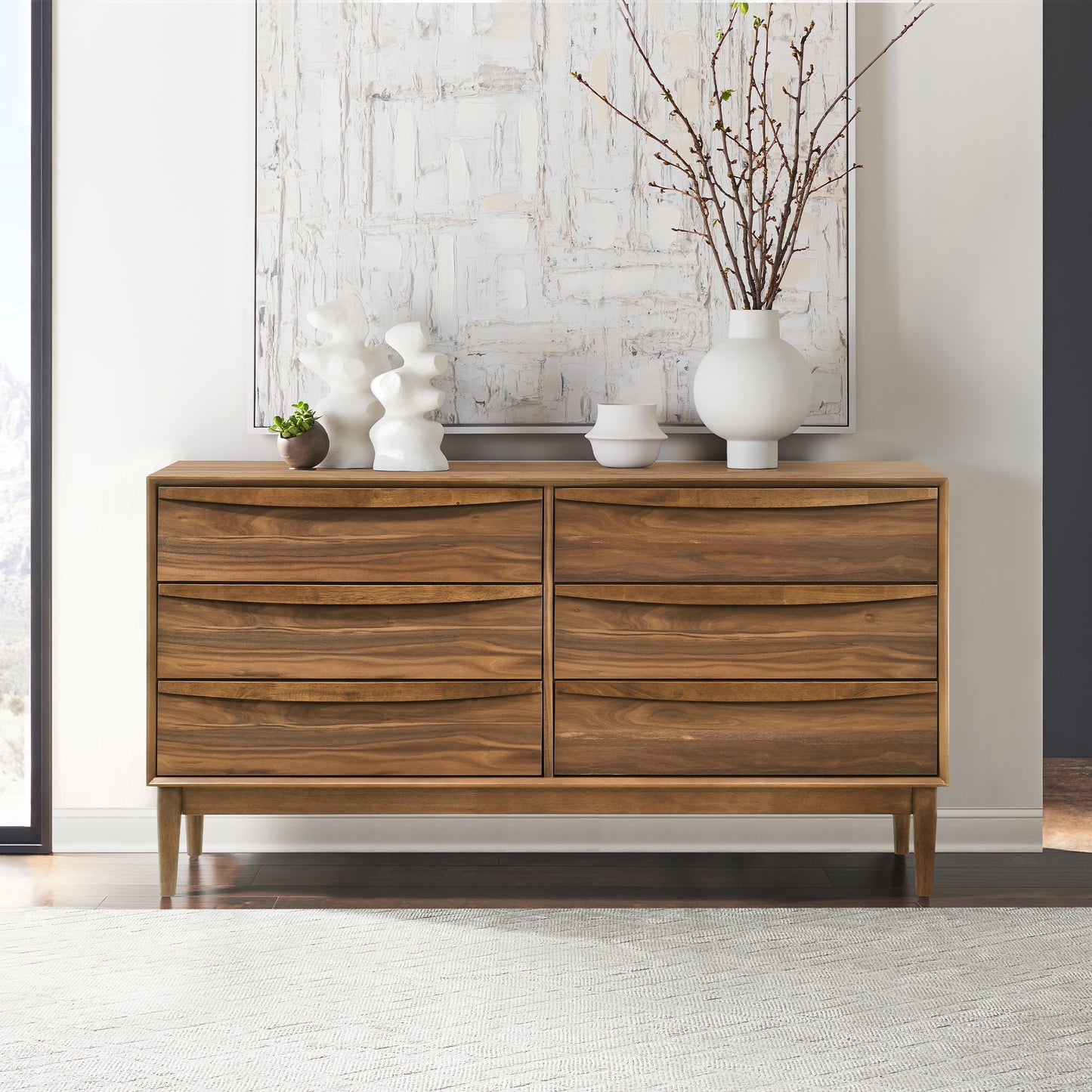 Artemio 6 Drawer Wood Dresser in Black and Walnut Finish