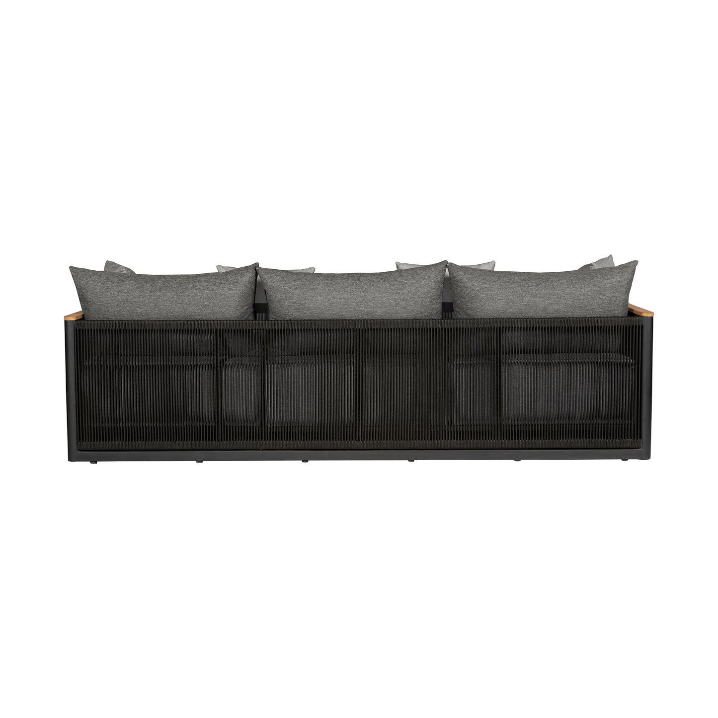 Artesia Outdoor Patio Sofa in Teak Wood and Black Rope with Dark Gray Olefin Cushions