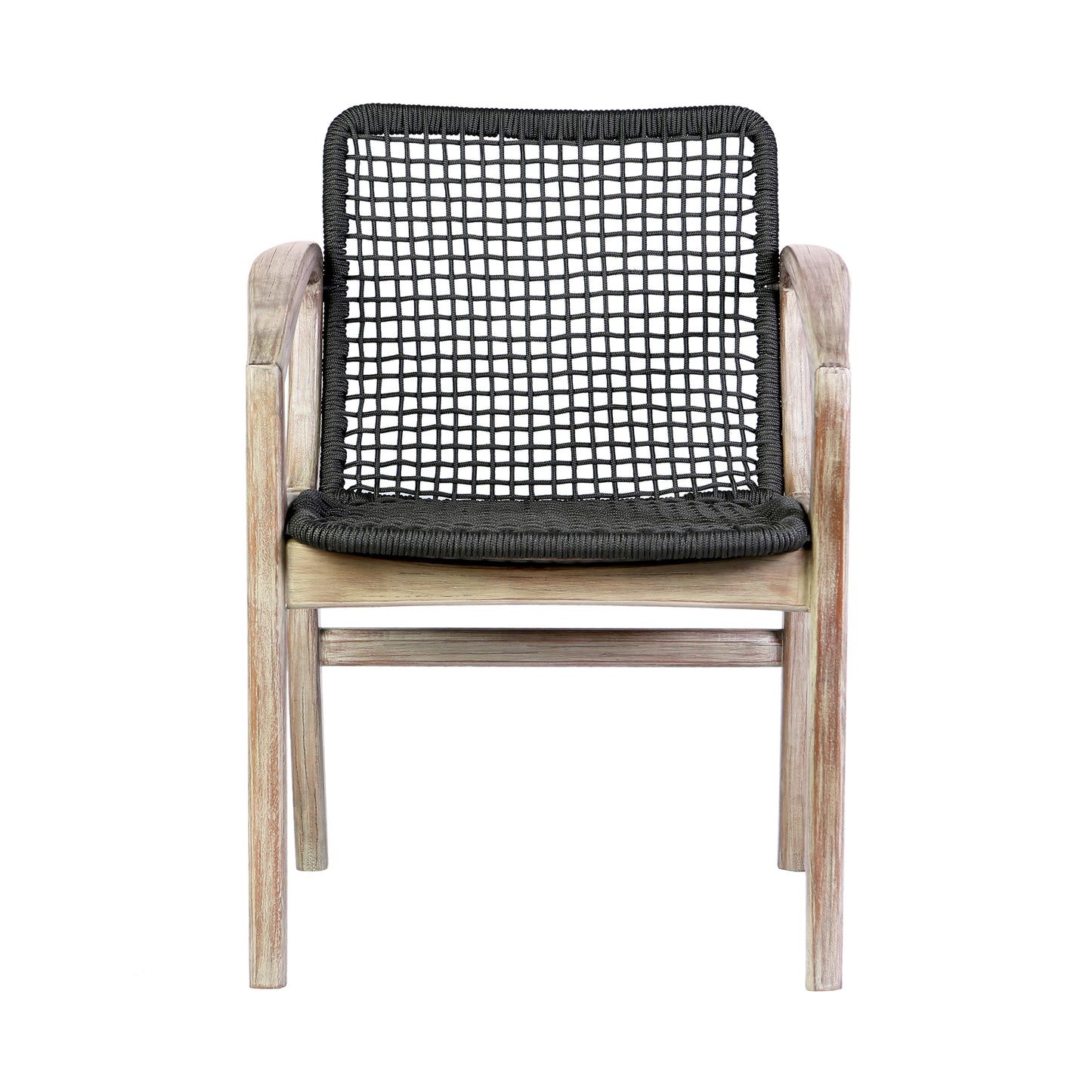 Beckham Outdoor Patio Dining Chair in Light Eucalyptus Wood and Charcoal Rope