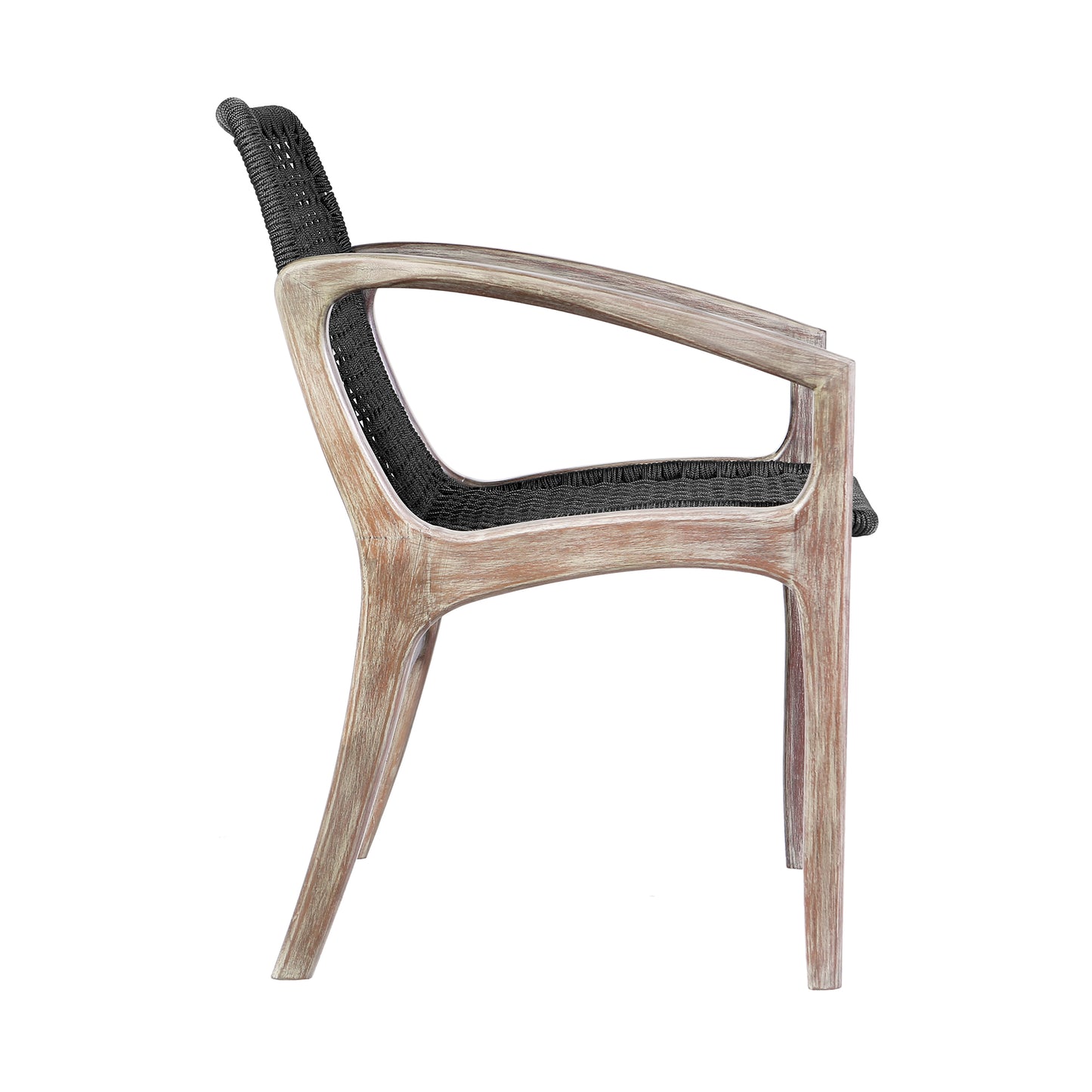 Beckham Outdoor Patio Dining Chair in Light Eucalyptus Wood and Charcoal Rope