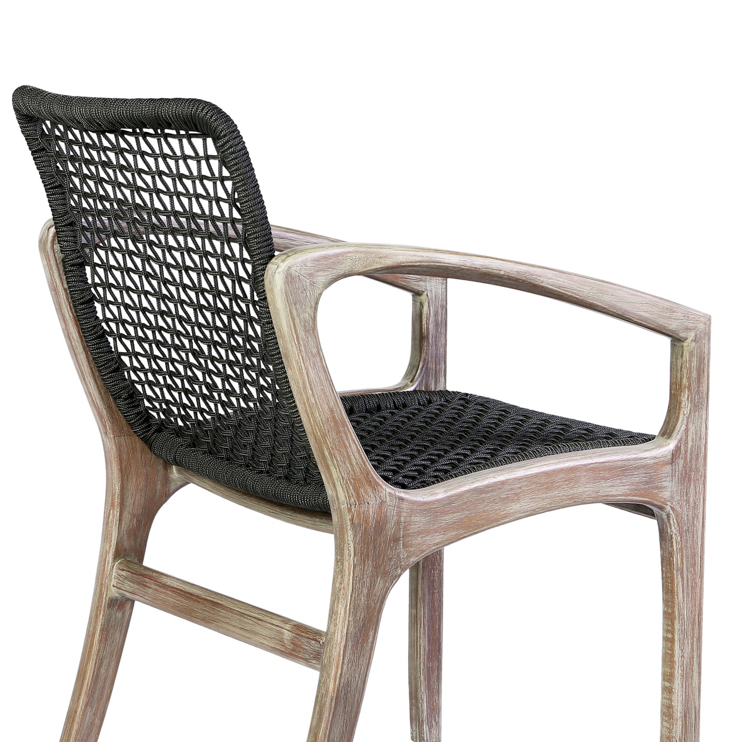 Beckham Outdoor Patio Dining Chair in Light Eucalyptus Wood and Charcoal Rope