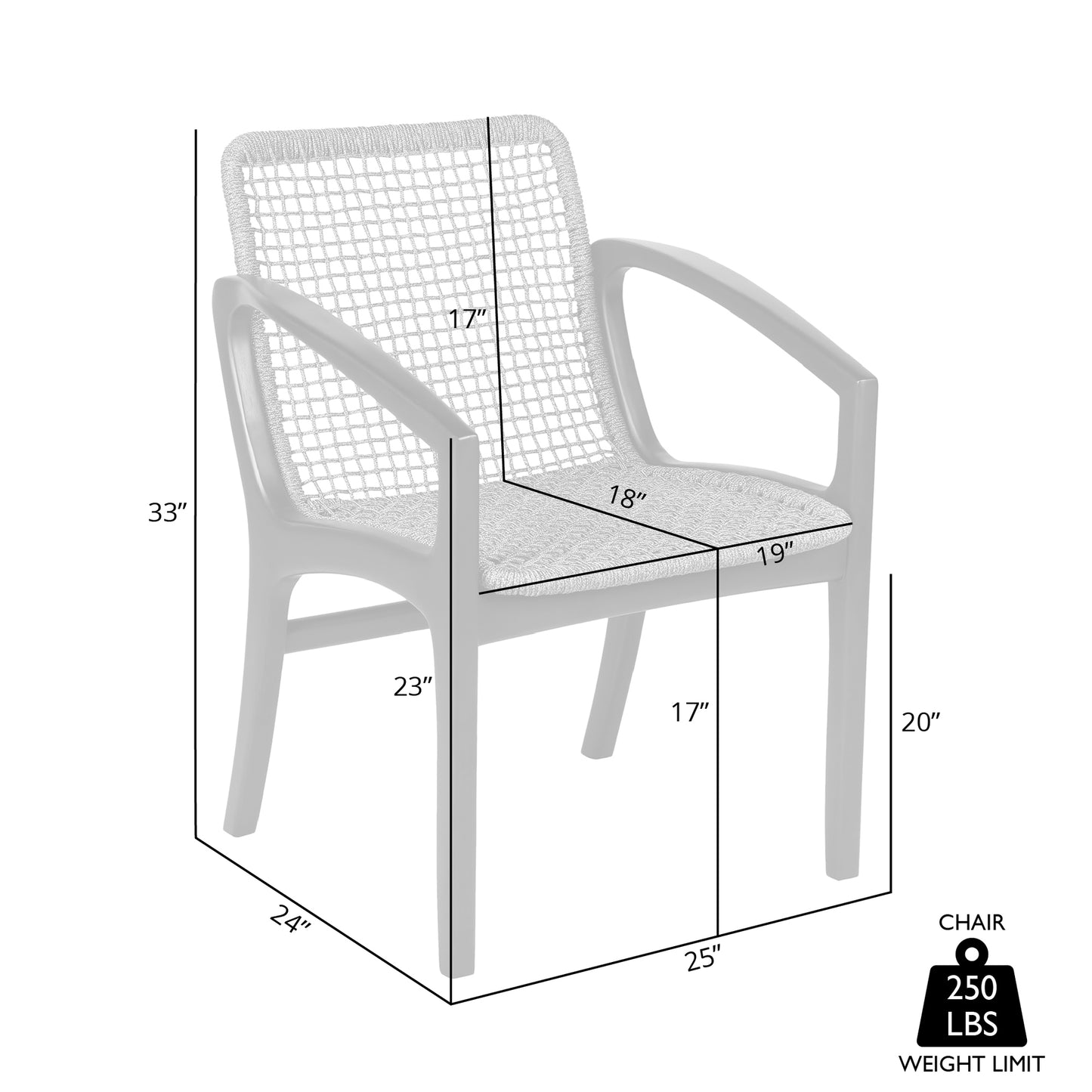 Beckham Outdoor Patio Dining Chair in Light Eucalyptus Wood and Charcoal Rope