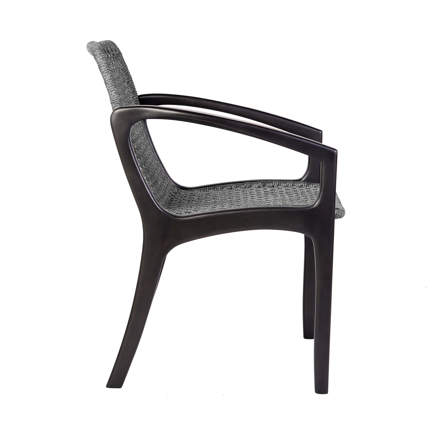 Beckham Outdoor Patio Dining Chair in Dark Eucalyptus Wood and Gray Rope