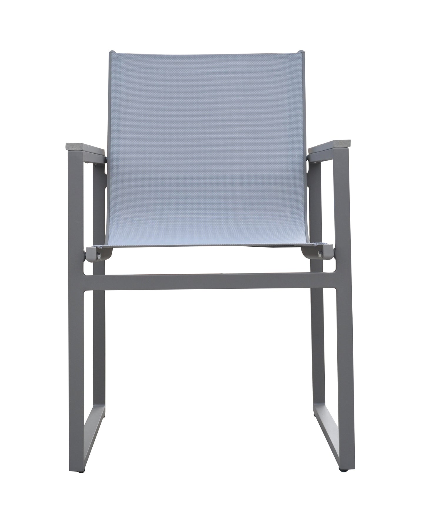 Bistro Outdoor Patio Dining Chair in Gray Powder Coated Finish with Gray Sling Textilene and Gray Wood Accent Arms - Set of 2