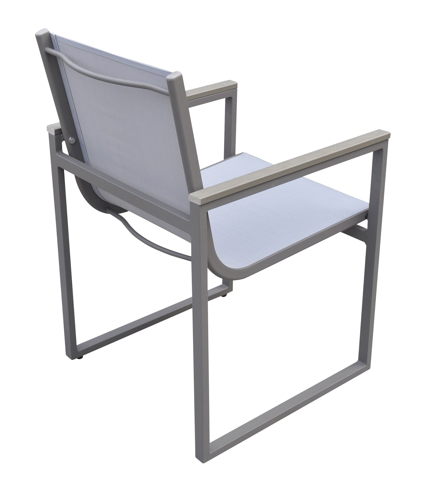 Bistro Outdoor Patio Dining Chair in Gray Powder Coated Finish with Gray Sling Textilene and Gray Wood Accent Arms - Set of 2