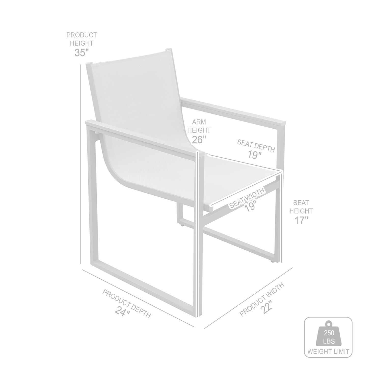 Bistro Outdoor Patio Dining Chair in Gray Powder Coated Finish with Gray Sling Textilene and Gray Wood Accent Arms - Set of 2