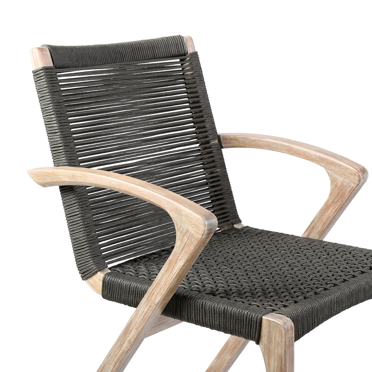 Brielle Outdoor Light Eucalyptus Wood and Charcoal Rope Dining Chairs - Set of 2